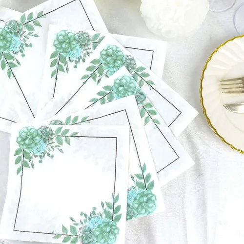 Miniatura 28 de Efavormart - Paquete de 20 servilletas de papel con estampado floral blanco y verde salvia, altamente absorbentes, suaves, de 2 capas, desechables