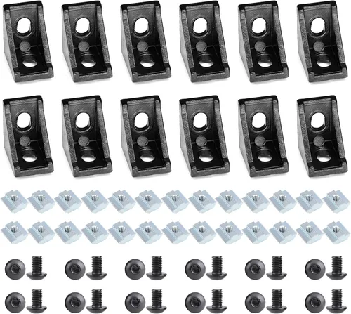 Miniatura 14 de Juego de 20 conectores de perfil de extrusión de aluminio de la serie 2020, 20 soportes de esquina, con 40 tuercas en T y tornillo hexagonal M5×8