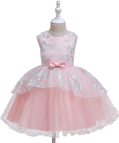 Miniatura 2 de Vestido de princesa para niñas con diseño floral, para fiesta de cumpleaños, boda, dama de honor, para primer cumpleaños (rosa, 2-3 años)