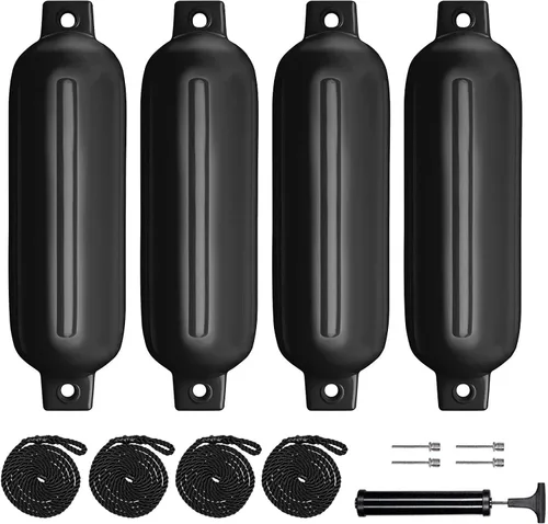 Miniatura 12 de Defensas de Barco Paquete de 4 4.5"/5.5"/6.5"/8.5" Defensas Marinas Inflables con Nervaduras con Líneas de Defensa 6.5ft Agujas y Bomba para Ojos
