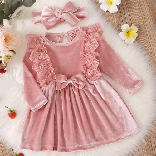 Miniatura 45 de IDOPIP Vestido tutú de terciopelo para niñas pequeñas, vestido de manga larga para princesa, Navidad, cumpleaños, fiesta, boda, vestidos de otoño e