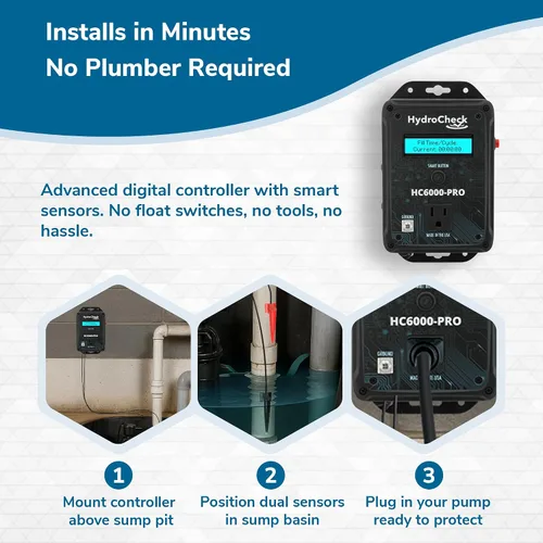 Miniatura 7 de HC5000T - Interruptor electrónico de bomba de aguas residuales, cable de 12 pies, sin entrada de pozo, sistema de alarma inteligente con sensor