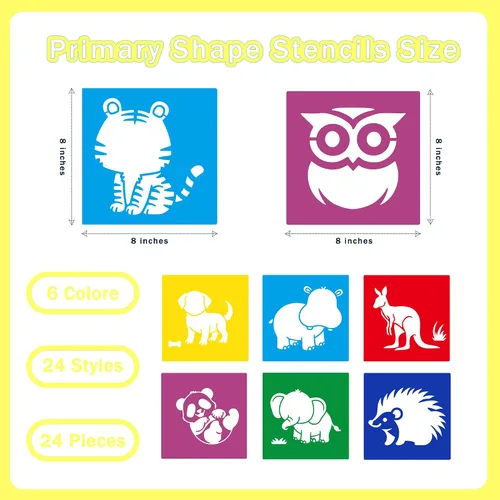 Miniatura 2 de Plantillas de 24 piezas, plantillas de dibujo grandes, plantilla de tiza, 8 pulgadas, juego de plantillas de forma lavable para manualidades, dibujo