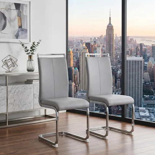 Miniatura 29 de gopop Juego de sillas de comedor, sillas modernas de metal con asiento acolchado de piel sintética, respaldo alto y patas cromadas resistentes, Negro