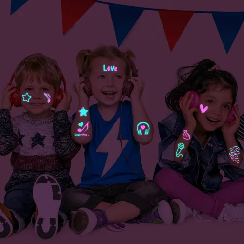 Miniatura 6 de Konsait Tatuajes temporales que brillan en la oscuridad para niños y adultos, 10 hojas de neón para fiestas, tatuajes corporales, tatuajes falsos