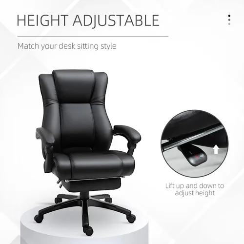 Miniatura 8 de Executive High Back Office Chair Executive Computer Desk Chair with PU Leather, Adjustable Height and Retractable Footrest, Black