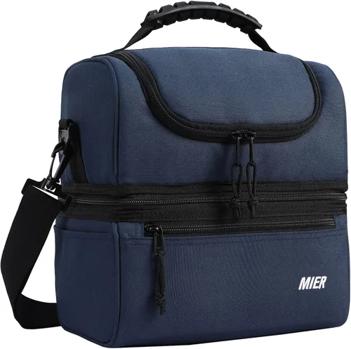 Miniatura 13 de MIER Lonchera con 2 compartimentos para hombres y mujeres, a prueba de fugas, aislada, para el trabajo, azul esteel, mediana azul (Bluesteel)
