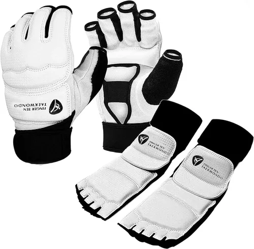 Miniatura 8 de Taekwondo Sparring Gear - Guantes protectores de manos y pies, color blanco, para boxeo, kickboxing, ajuste para adultos, hombres, mujeres y niños