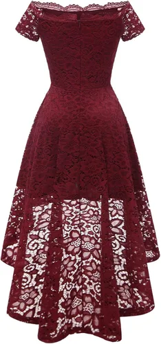 Miniatura 6 de Dressystar Vestido tipo cóctel, de encaje, para mujer, vestido irregular con vuelo y hombros descubiertos, para dama de honor, fiesta formal