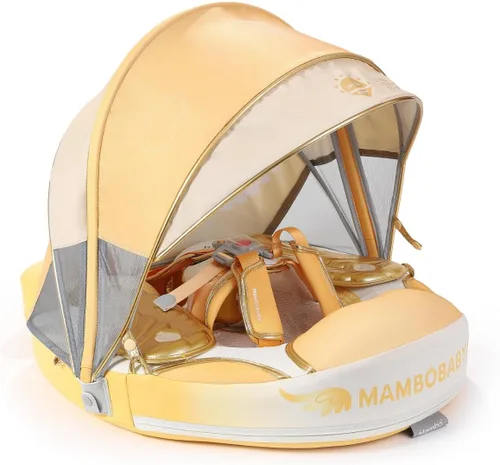 Mambobaby Flotador con toldo y cola para bebé, flotador de piscina no inflable, flotador sólido para bebé, ángel suave, impermeable, material