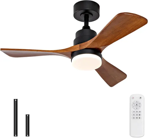 Miniatura 8 de Ventiladores de techo negros de 36 pulgadas con luces y control remoto, luz LED regulable, motor CC bastante reversible, función de memoria