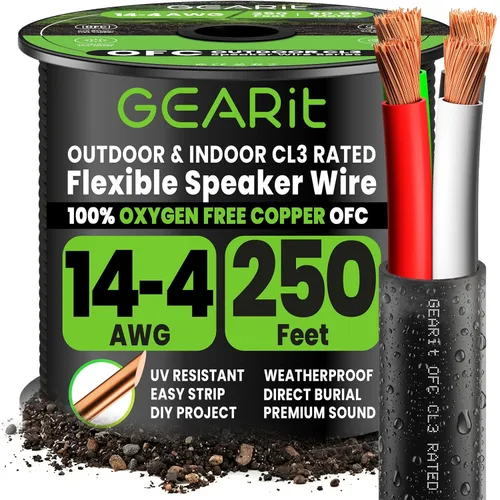 Miniatura 17 de GEARit Cable de altavoz exterior clasificado CL3, cable de altavoz calibre 14, cable de altavoz 100 pies para altavoces exteriores, patio, jardín