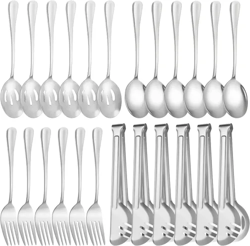 Miniatura 16 de Juego de 20 utensilios para servir, utensilios completos de acero inoxidable para bufé de catering para barbacoas de verano, parrillas, picnic