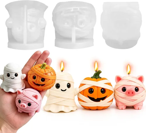 Miniatura 15 de Moldes 3D de fantasmas de Halloween para hacer velas, fundición de resina y decoración de bricolaje Halloween 3D ghost mold, reusable & flexible