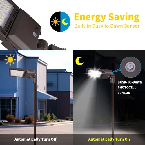 Miniatura 2 de Paquete de 4 luces LED de estacionamiento para exteriores de 300 W con fotocélula del atardecer al amanecer y ajustador deslizante, luz diurna