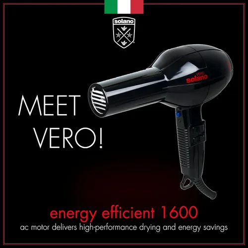 Miniatura 5 de Solano Vero Ceramic - Secador de pelo iónico, antiencrespamiento, suavidad y brillo, secador de cerámica de alto rendimiento de 1600 W, secador