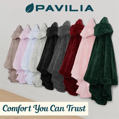 Miniatura 9 de PAVILIA Angel Wrap Hooded Blanket Poncho, Wearable Blanket Throw Wrap Poncho for Women Adult, Cozy Fluffy Sherpa Shawl Cape