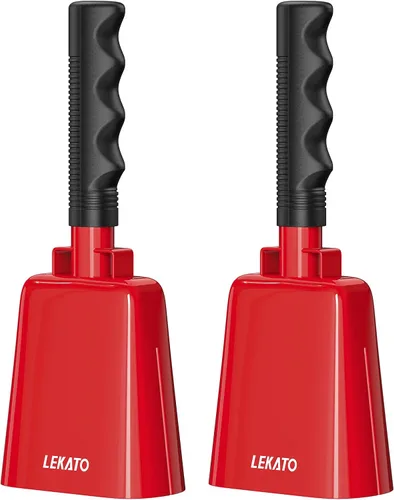 Miniatura 16 de Campana de vaca de acero de 8 pulgadas con asa, paquete de 2 campanas de vaca, fabricantes de ruido para eventos deportivos, campana de mano
