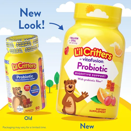 Miniatura 4 de L'il Critters Suplemento diario de gomitas probióticas para niños, para apoyo a la salud digestiva, sabores de uva, cereza y naranja, 60 gomitas
