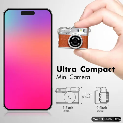 Miniatura 2 de Mini cámara retro, cámara con llavero 1080P, grabadora de video digital vintage con tarjeta de 32 GB, micro grabadora HD retro de 0.96 pulgadas