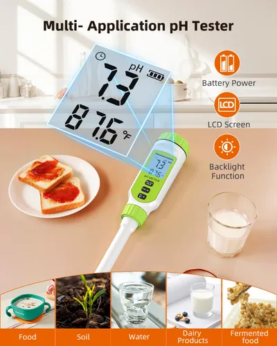 Miniatura 6 de Tadeto Medidor de pH digital multifuncional para alimentos, kit de prueba de pH de suelo de jardín de alta precisión con pantalla LCD ℃/℉