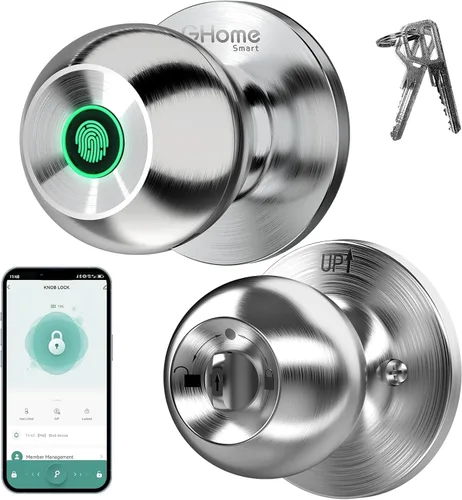 Miniatura 10 de GHome Smart - Cerradura de puerta de huellas dactilares inteligente, perilla de puerta de huellas dactilares inteligente 4 en 1 con teclado, control