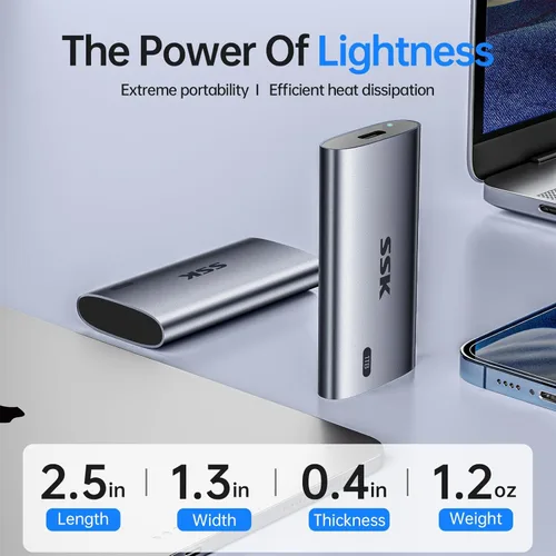 Miniatura 7 de SSK SSD portátil de 1 TB, hasta 2000 MB/s unidades de estado sólido externas, USB 3.2 Gen2X2 NVMe SSD disco duro externo, ultra baja potencia
