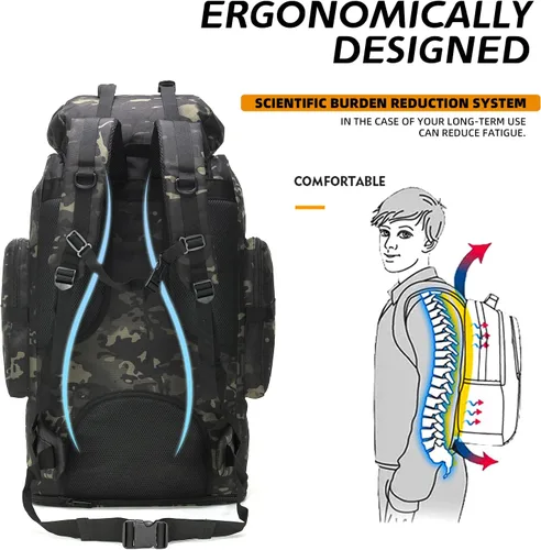 Miniatura 5 de Mochila de senderismo MOLLE de 70L/100L, mochila impermeable para viajes (CP)