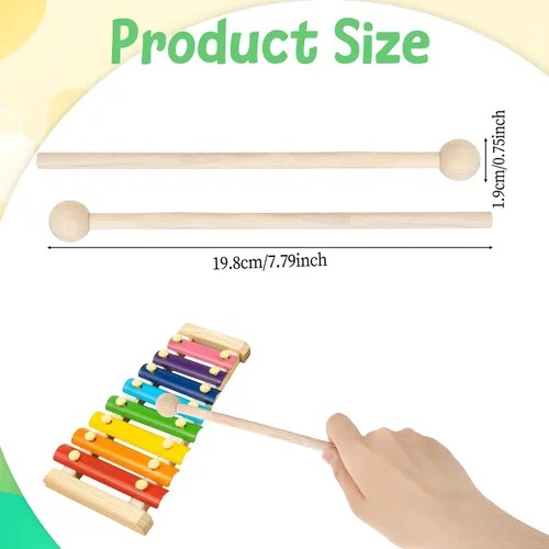 Miniatura 2 de Palitos de percusión de madera de 8 pulgadas, palitos de xilófono de 8 pulgadas, mazos Glockenspiel para carillón de xilófono, bloque de madera