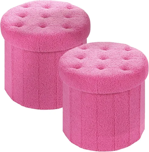 Miniatura 19 de Bsketa® Otomana plegable redonda de almacenamiento de 14 x 14 x 13 pulgadas, taburete de pie con asiento acolchado de espuma más gruesa, banco Negro