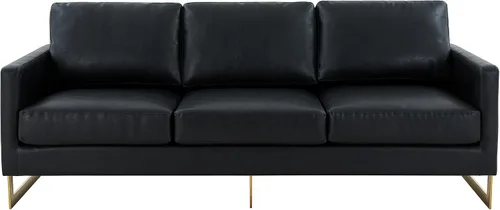 Miniatura 4 de LeisureMod Lincoln - Sofá de cuero moderno de mediados de siglo de 83 pulgadas, sofá tapizado de 3 asientos con marco de metal dorado, muebles