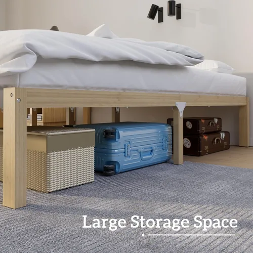 Miniatura 5 de Marco de cama de bambú tamaño completo con plataforma de madera sólida estable con listones antideslizantes, soporte para cama alta, no necesita