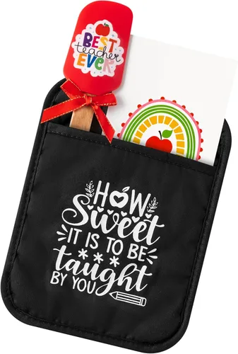 R HORSE Juego de regalo de soporte para ollas para profesores, bolsa divertida para galletas, guante de horno resistente al calor con espátula de