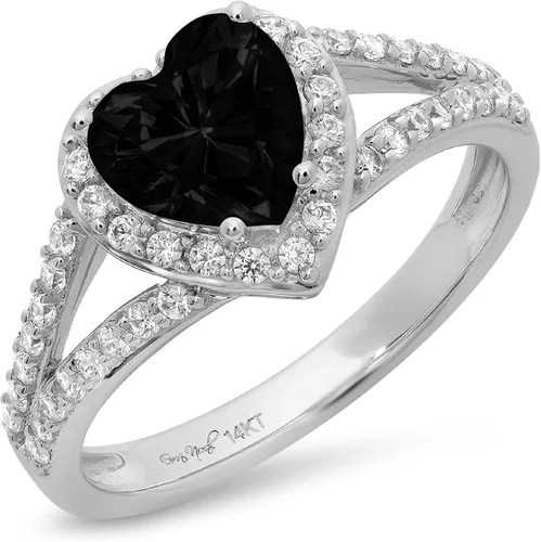 1.75 quilates de corte solitario con halo de corte de corazón, con vástago dividido, genuino, impecable, piedra de ónix negro natural, compromiso,