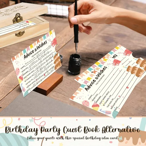 Miniatura 3 de 1DFAUL 60 tarjetas de deseos de cumpleaños, caja de consejos para libros de invitados para fiestas, consejos y deseos para juegos, para 16, 18, 30