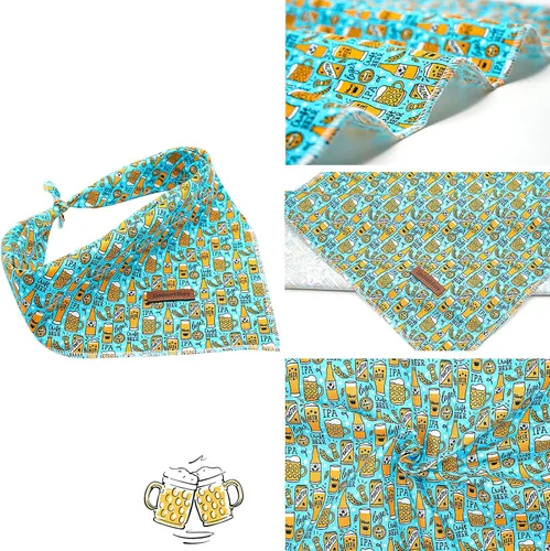 Miniatura 3 de Lionheart Glory Bandana para perro, bufanda azul para perro, estampado de cerveza, ajustable para perros pequeños a grandes