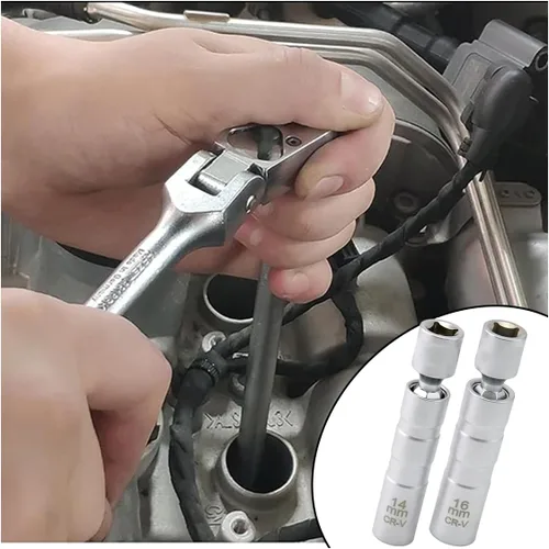 Miniatura 9 de JOYCOURT - Bujía magnética giratoria de 14 mm, llave de bujía de pared delgada de 3/8 pulgadas, bujía estándar de 12 puntas, herramienta