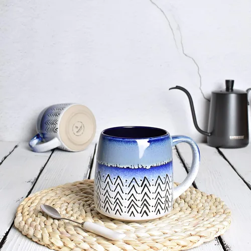 Miniatura 4 de Bosmarlin Juego de 2 tazas de café grandes de cerámica, 16 onzas, taza de té de cerámica azul grande para oficina y hogar, apta para lavavajillas