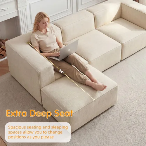 Miniatura 7 de Sofá Seccional Comprimido de 106" Sofás Modulares en Forma de L con Chaise, Espuma de Alta Densidad Sin Ensamblaje Requerido, 4 Piezas