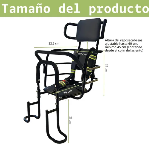 Miniatura 6 de Asiento trasero de bicicleta para niños con reposacabezas ajustable, asiento trasero de bicicleta para niños con pedales y pasamanos. Silla