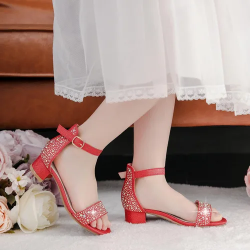 Miniatura 3 de Dufannie Sandalias de tacón bajo para niñas, con correa para el tobillo, puntera abierta, fiesta de boda para niñas pequeñas y grandes