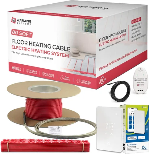 Miniatura 16 de Kit de calefacción por suelo radiante eléctrico de 10 pies cuadrados y 120 V - Incluye cable calefactor, termostato programable, sensor, guías