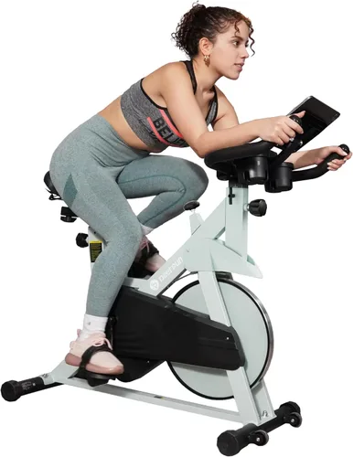 Miniatura 11 de Bicicleta fija de ejercicio DeerRun, bicicleta de ciclismo interior con freno de pastilla/magnética ajustable, bicicleta estacionaria