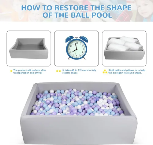Miniatura 5 de Piscina de bolas de espuma para niños pequeños, piscina rectangular de 47 pulgadas para niños, piscina de bolas suave tamaño grande, regalo ideal