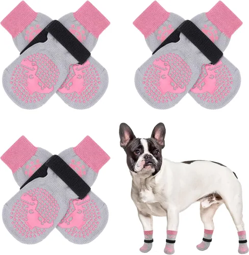 Miniatura 31 de SCENEREAL 6 piezas de calcetines antideslizantes para perros para prevenir lamido de patas para pavimento caliente/frío, calcetines de agarre