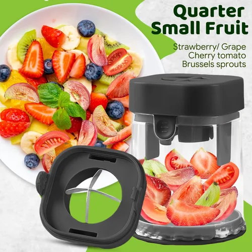 Miniatura 3 de Cortador de frutas pequeño, cortador creativo de fresas y uvas, haciendo rápidamente ensalada de frutas y verduras (negro)