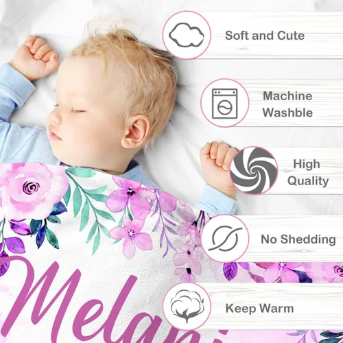 Miniatura 4 de Manta de Bebé Personalizada para Niñas, Manta de Bebé Personalizada con Nombre Súper Suave Mantas con Nombre Personalizado para Niños, Mantas