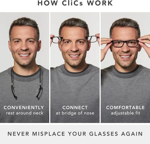 Miniatura 2 de Clic Lentes de lectura magnéticos, lectores ajustables para colgar en el cuello, ajuste seguro con diadema rígida, expandibles originales
