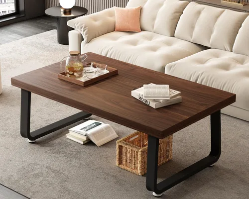 HSH Mesa de Centro Rústica de Nogal, Mesa Central Moderna de Mediados de Siglo de 39", Mesa de Centro Rectangular Industrial para Sala de Estar,