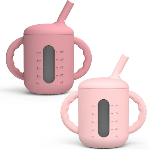Miniatura 7 de Seposeve Paquete de 2 Vasos con Pajita de Silicona, Vaso para Bebé con Pajita a Prueba de Fugas para 6-12 Meses, Vaso para Niños Pequeños a Prueba
